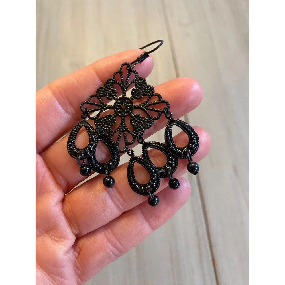 Black‎ Chandelier Dangle Earrings Gothic Victorian Boho Women